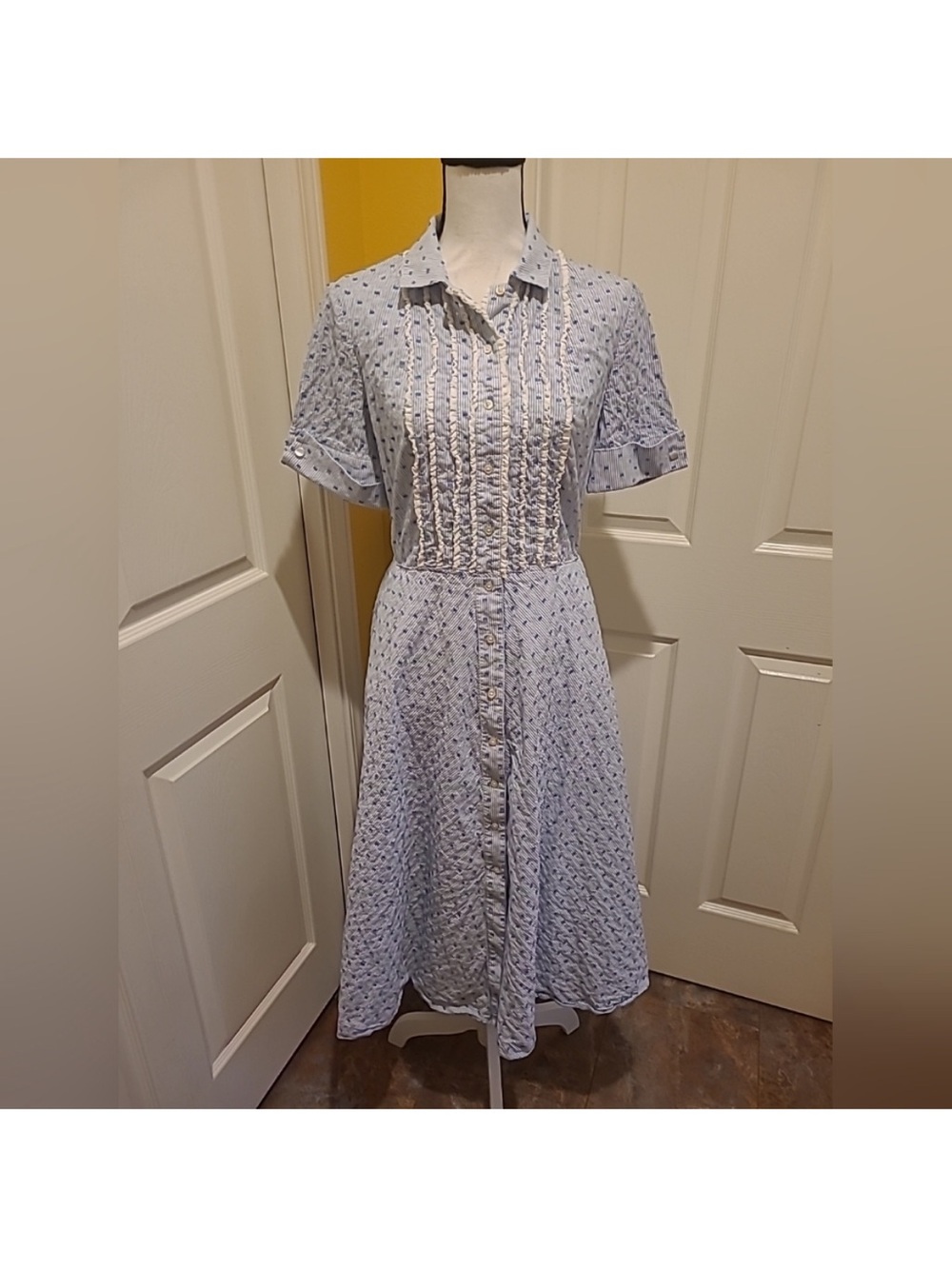 Brooks Brothers Light Blue Midi Shirt Dress with Pintuck Front 6